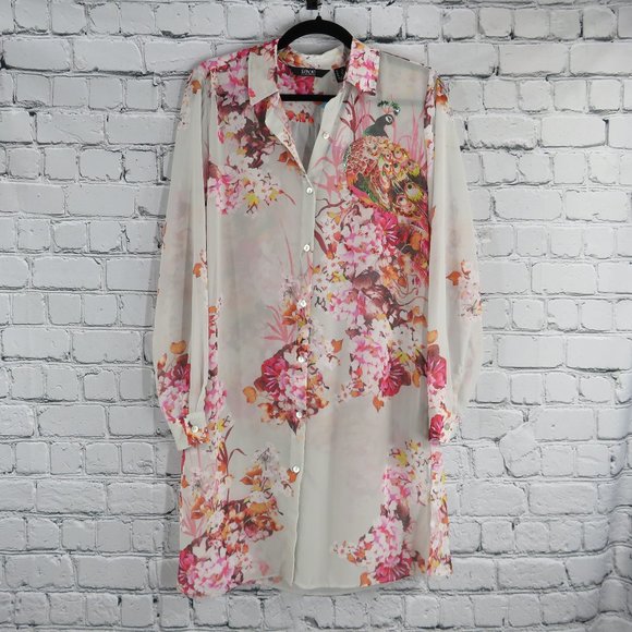 Women's Printed Chiffon Button Down Duster and Tank - Picture 2 of 5